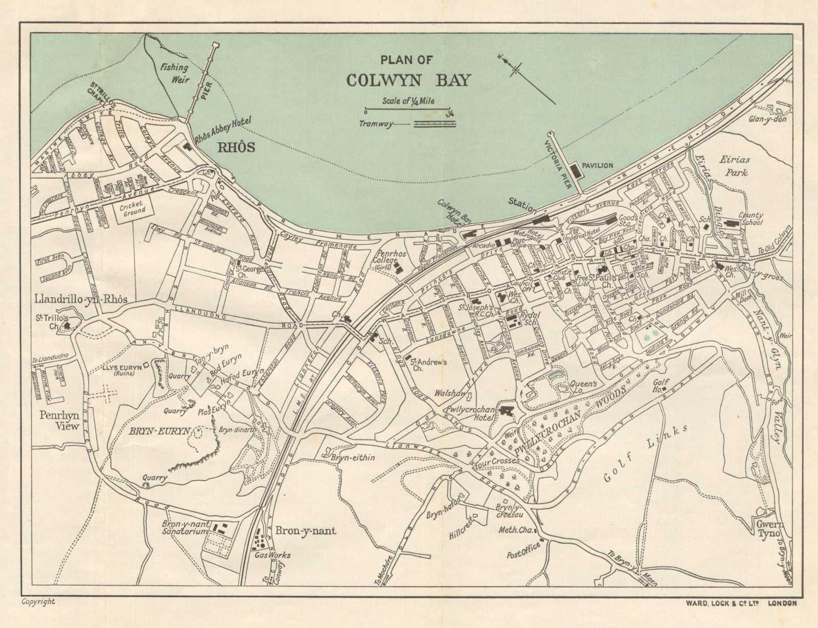 COLWYN BAY vintage town/city plan. Wales. WARD LOCK 1933 old vintage map chart